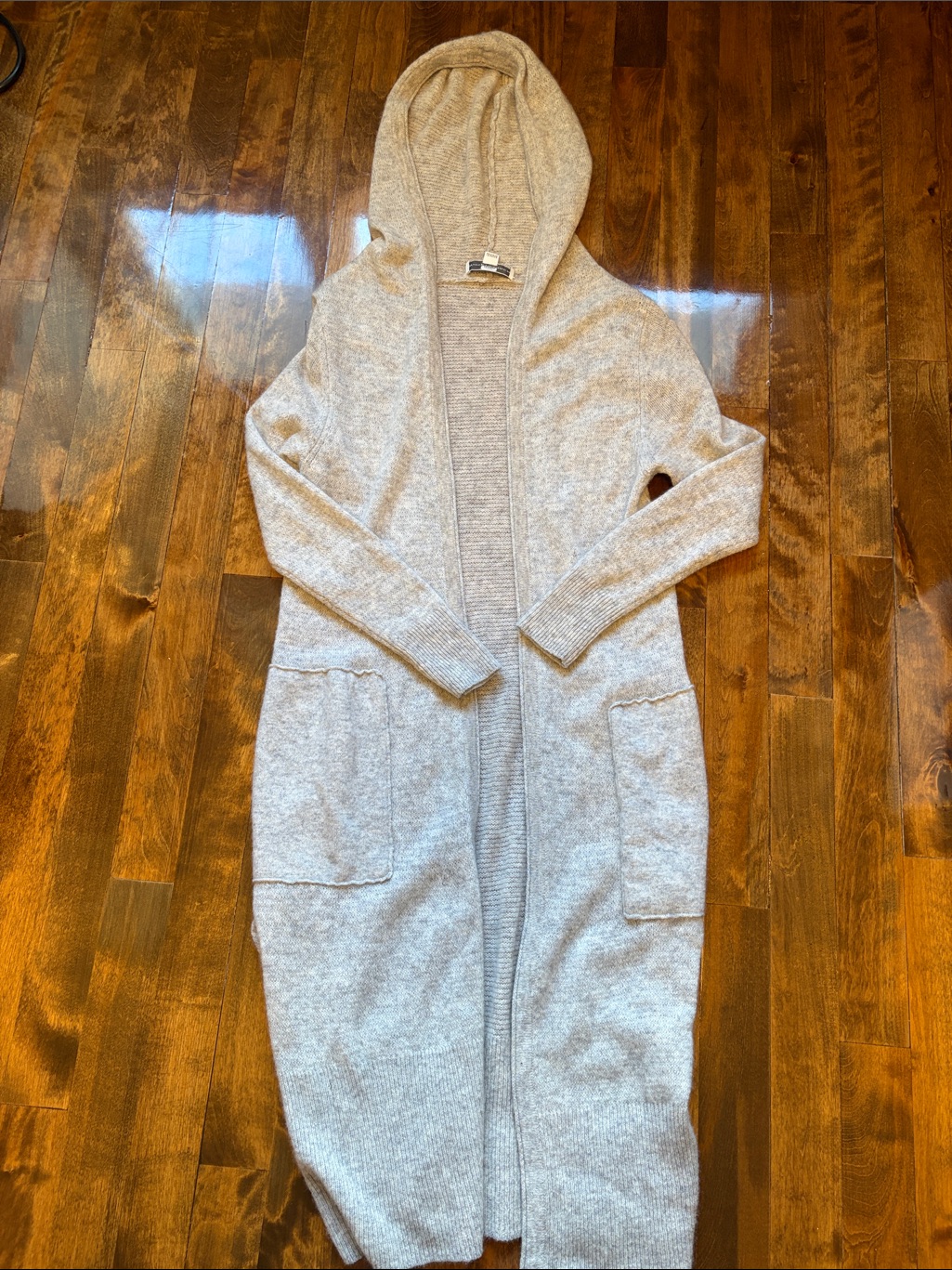 White & Warren Cashmere Cozy Hooded Long Cardigan - Light Heather Gravy